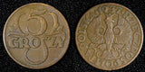 POLAND Bronze 1937 W 5 Groszy Y# 10a (28 083)