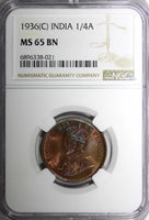 India-British George V Bronze 1936 (C) 1/4 Anna NGC MS65 BN RAINBOW KM#512 (1)