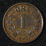 NORWAY Oscar II Bronze 1897 1 ORE Norwegian Lion KM# 352 (30 086)