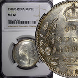 India-British Edward VII Silver 1909(B) Rupee Silver (.917) NGC MS61 KM# 508 (0)