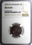 DENMARK Christian IX 1874 CS 2 Ore NGC MS65 BN 1st Year For Type KM# 793.1 (08)