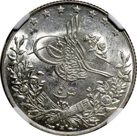 EGYPT Abdul Hamid II Silver AH1293 Year 30 H (1904)  5 Qirsh NGC MS62 KM# 294(2)