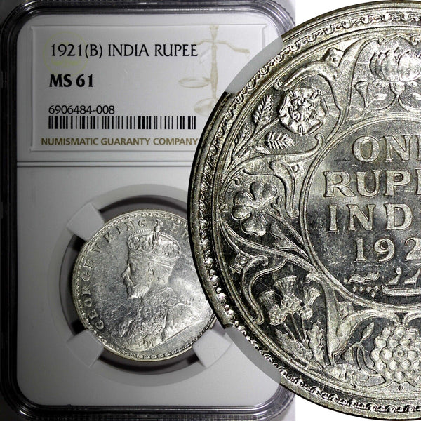 India-British George V Silver 1921 (B) Rupee NGC MS61 KEY DATE  KM# 524 (008)