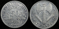 France Aluminum 1944 B 50 Centimes WWII Issue Beaumont Mint KM# 914.2 (24 970)