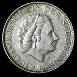 Netherlands Juliana Silver 1958 1 Gulden 25mm KM# 184  (28 508)