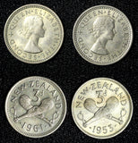 New Zealand Elizabeth II  LOT OF 2 COINS 1953,1961 3 Pence KM# 25.1;KM# 25.2