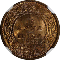 India-British George V Bronze 1933 (C) 1/12 Anna NGC MS64 RB KM# 509 (006)