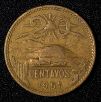 Mexico ESTADOS UNIDOS MEXICANOS Bronze 1951 Mo 20 Centavos SCARCE DATE KM#439(2)