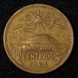 Mexico ESTADOS UNIDOS MEXICANOS Bronze 1951 Mo 20 Centavos SCARCE DATE KM#439(2)