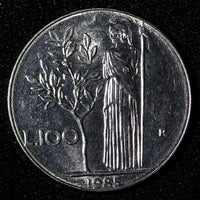 Italy Stainless Steel 1985 R 100 Lire large type 27,8 mm KM# 96.1 (28 091)