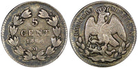 Mexico EMPIRE OF MAXIMILIAN Silver 1864 M 5 Centavos SCARCE  XF+ KM# 385.1  (3)