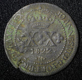 BRAZIL João VI Copper  1822 R 20 Reis 30mm Last Year Type KM# 316.1   (27 493)