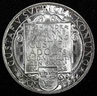 SWEDEN Silver 1932-G 2 Kronor  1 YEAR Death of Gustaf II Adolf BU KM# 805 (51)