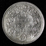 India-British Victoria Silver 1862 (B) Rupee Better Date aUNC KM# 473.1 (28 297)