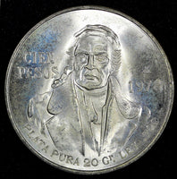 Mexico ESTADOS UNIDOS MEXICANOS Silver 1978 Mo 100 Pesos UNC 39mm KM# 483.2 (59)