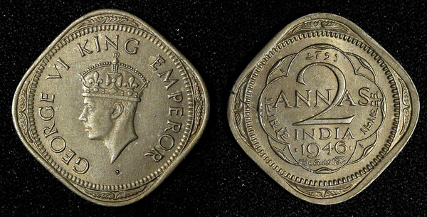 India-British George VI Copper-Nickel  1946 2 Annas Toned KM# 542 (27 610)