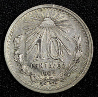 Mexico ESTADOS UNIDOS MEXICANOS Silver 1906 M 10 Centavos KM#428 (27 295)
