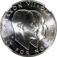 Norway Olav V Silver 1970 25 Kroner NGC MS66 Anniversary of Liberation KM#414(0)