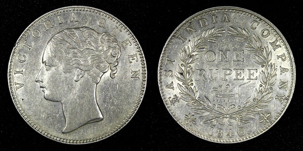 India-British Victoria Silver 1840 (C) Rupee Calcutta mint KM# 457.1 (27 363)