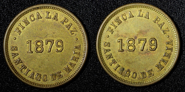 EL SALVADOR. 1879 Finca La Paz. Brass Token 29mm Rulau-Usu 40 (28 053)