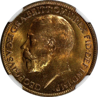 GREAT BRITAIN George V Bronze 1919 Farthing NGC MS65 RB TOP GRADED KM# 808.2 (4)