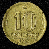 BRAZIL Aluminum-Bronze 1943 10 Centavos WWII Issue KM# 555a.1 (27 656)