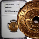 Rhodesia And Nyasaland Bronze 1955 1/2 Penny NGC MS65 RD FULL RED KM# 1 (011)