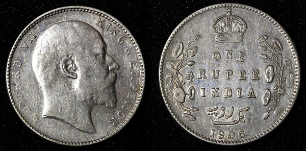 India-British Edward VII Silver 1906 Rupee Silver (.917) XF KM# 508 (27 565)