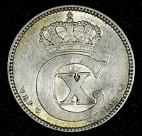 Denmark  Christian X Silver 1918 VBP GJ  25 Ore  KM# 815.1  (28 154)