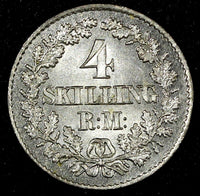 DENMARK Christian IX Silver 1870 CS 4 Skilling Rigsmont ch.UNC  KM# 775.2 (722)