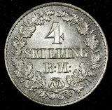 DENMARK Christian IX Silver 1870 CS 4 Skilling Rigsmont ch.UNC  KM# 775.2 (722)