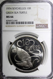 Seychelles Elizabeth II 1974 10 Rupees Sea Turtle NGC MS66 TOP GRADED KM# 20 (9)