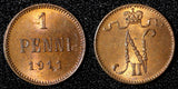 Finland Nicholas II Copper 1911 1 Penni aUNC-UNC KM# 13  (28 255)