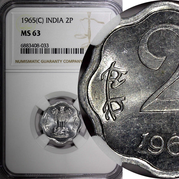 India-Republic 1965 (C) 2 Paise NGC MS63 ONLY ONE GRADED HIGHEST KM# 13.1 (33)