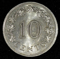 MALTA Copper-Nickel 1972 10 Cents 1st Year Type UNC KM# 11 (27 379)