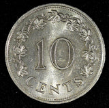 MALTA Copper-Nickel 1972 10 Cents 1st Year Type UNC KM# 11 (27 379)