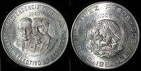 MEXICO Silver 1960 Mo 10 Pesos War of Independence 40mm ;28,88g. UNC  KM# 476(2)