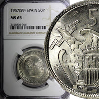 SPAIN Francisco Franco 1957 (59) 50 Pesetas NGC MS65 GEM BU KM# 788 (046)