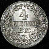 DENMARK Christian IX Silver 1871 CS 4 Skilling Rigsmont ch.UNC  KM# 775.2 (721)