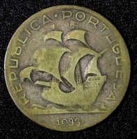 Portugal  Silver 1933 5 Escudos 28.4mm Ship KM# 581 (27 965)