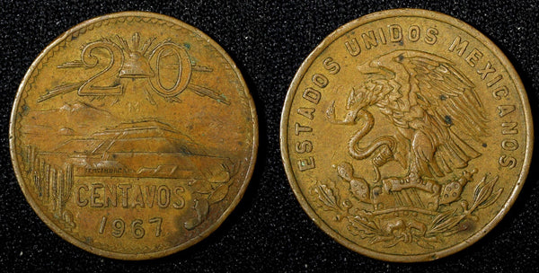MEXICO  Bronze 1967 Mo 20 Centavos KM# 440 (27 536)