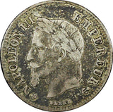 FRANCE Napoleon III Silver 1866 BB 20 Centimes Toned KM# 805.2 (25 050)