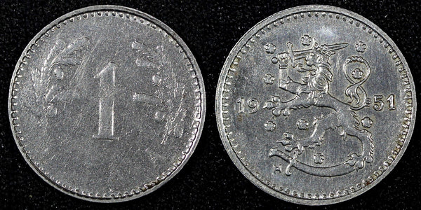 FINLAND Iron 1951 H 1 Markka  Soft Struck KM# 30b (27 184)