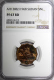 SUDAN Bronze PROOF AH1388 1968 5 Millim NGC PF67 RD TOP  GRADED  KM# 31.2  (13)