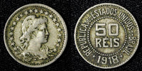 BRAZIL Copper-Nickel 1918 50 Reis  KM# 517 (27 649)
