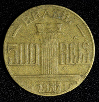 BRAZIL  Diogo Antônio Feijó Aluminum-Bronze 1937  500 Reis KM# 540 (27 646)