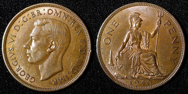 Great Britain George VI Bronze 1940 1 Penny WWII Issue aUNC KM# 845 (28 241)