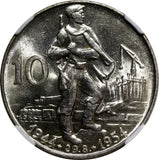 Czechoslovakia Silver 1954 10 Korun Slovak Uprising NGC MS63 KM# 40 (009)