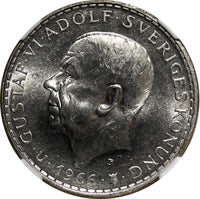 SWEDEN Silver 1966 U 5 Kronor NGC MS64 Constitution Reform 1 YEAR KM# 839 (045)