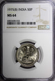 India-Republic 1975 (B) 50 Paise NGC MS64 ONE GRADED HIGHEST KM# 63 (32)